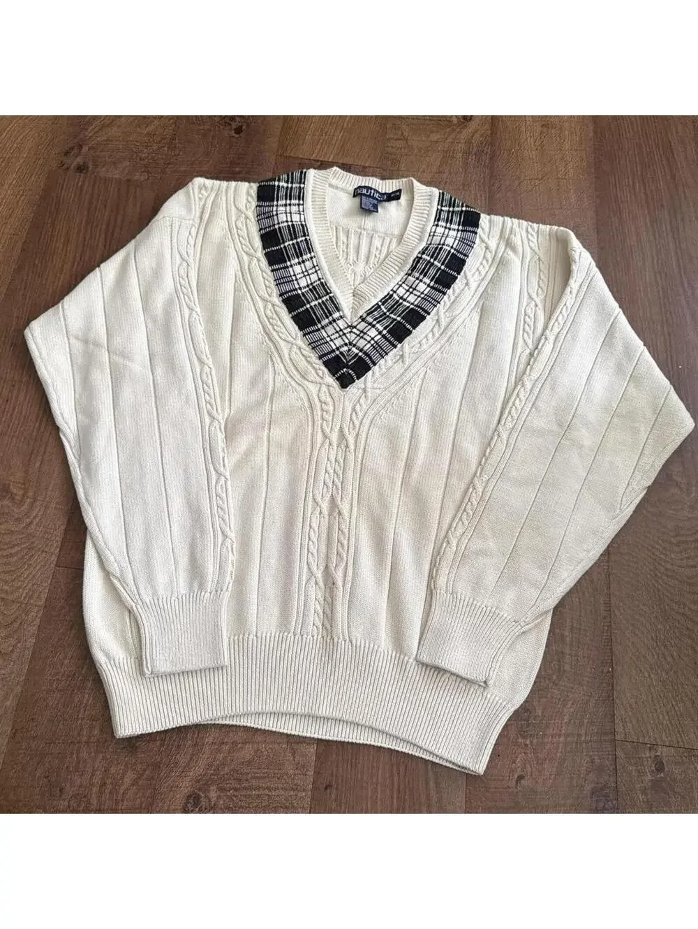 Vintage Nautica Plaid Accent Sweater